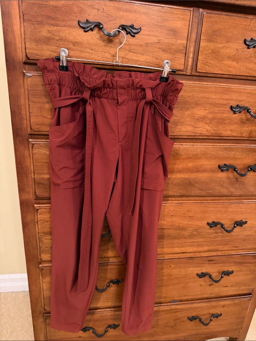 Athleta Rust Red Paperbag Waist Trousers with Tie Belt